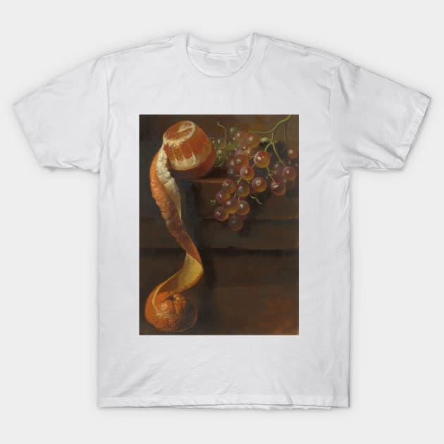 Still Life with Peeled Orange and Bunch of Grapes by Albertus Steenbergen T-Shirt by Classic Art Stall